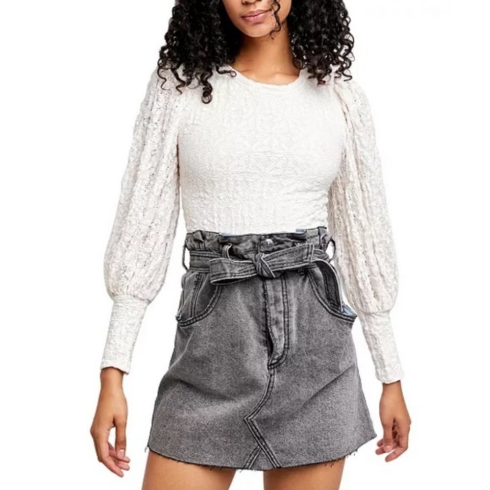 NWT Free People Tea Time Long Puff Sleeve Top sz M